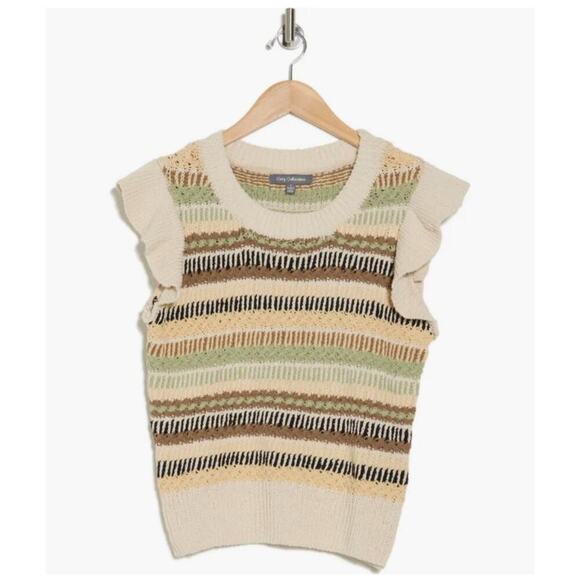 NWT $70 Grey Collective Stripe Flutter Sleeve Sweater, Sz Medium (LL-1124) - Picture 1 of 8